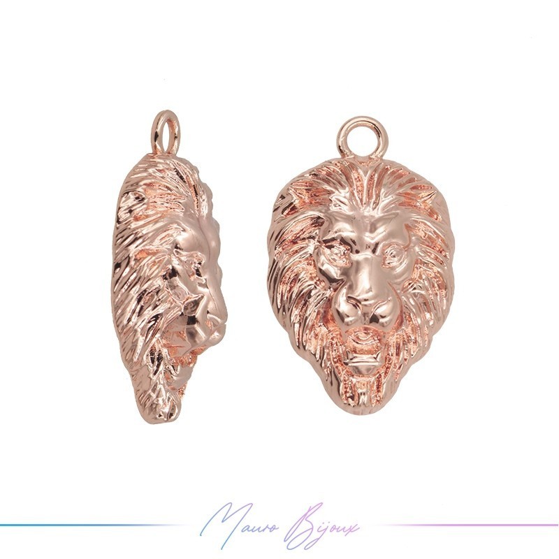 Charms in Brass Enameled Head Lion 15x24mm Rose Gold