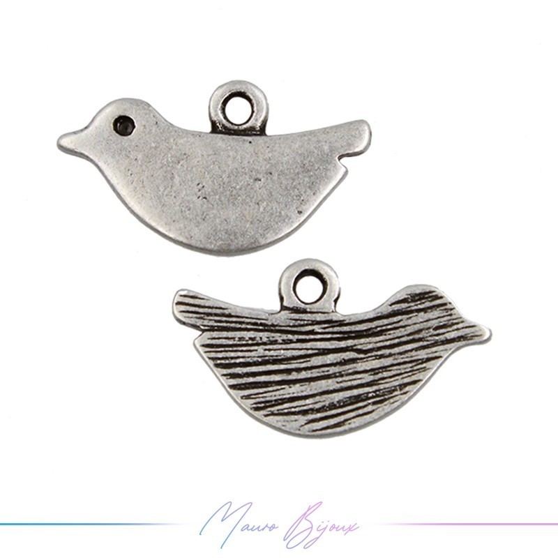 Charms Zamak Matt Silver Bird 11x19mm