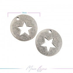 Charms Zamak Matt Silver Round Star 18mm
