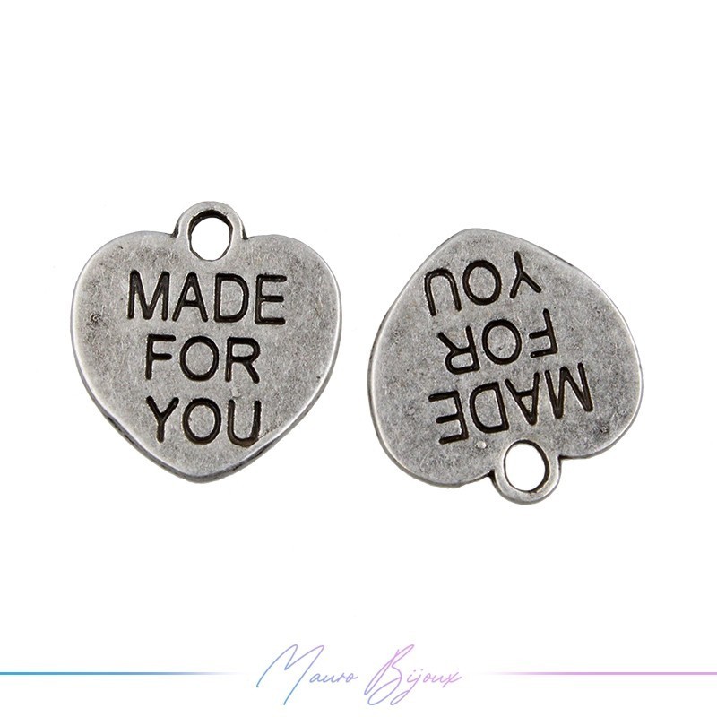 Charms Zamak Matt Silver Heart "Made For You" 15mm
