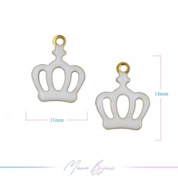 Charms in Brass Enameled Crown 11x14mm White