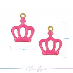 Charms in Brass Enameled Crown 11x14mm Fuchsia