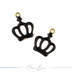 Charms in Brass Enameled Crown 11x14mm Black