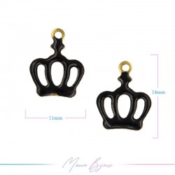 Charms in Brass Enameled Crown 11x14mm Black