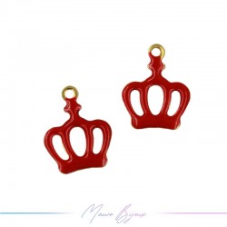 Charms in Brass Enameled Crown 11x14mm Red