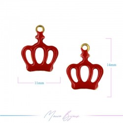 Charms in Brass Enameled Crown 11x14mm Red