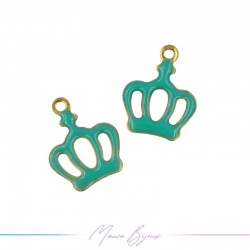 Charms in Brass Enameled Crown 11x14mm Turquoise