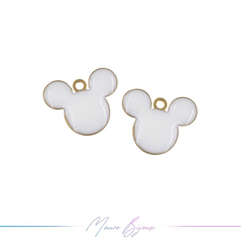 Ciondoli in Ottone Smaltati Mickey Mouse 8x10mm Bianco