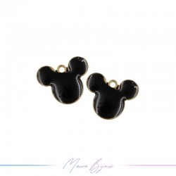 Charms in Brass Enameled Mickey Mouse 8x10mm Black