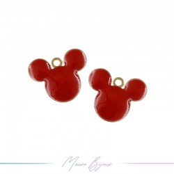 Charms in Brass Enameled Mickey Mouse 8x10mm Red