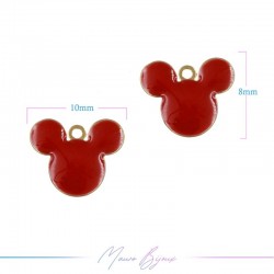 Charms in Brass Enameled Mickey Mouse 8x10mm Red