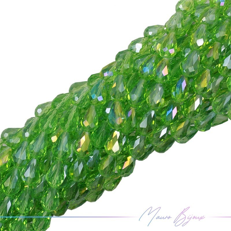 Fili di Cristallo Goccia Sfaccettato 8x12mm Verde Chiaro