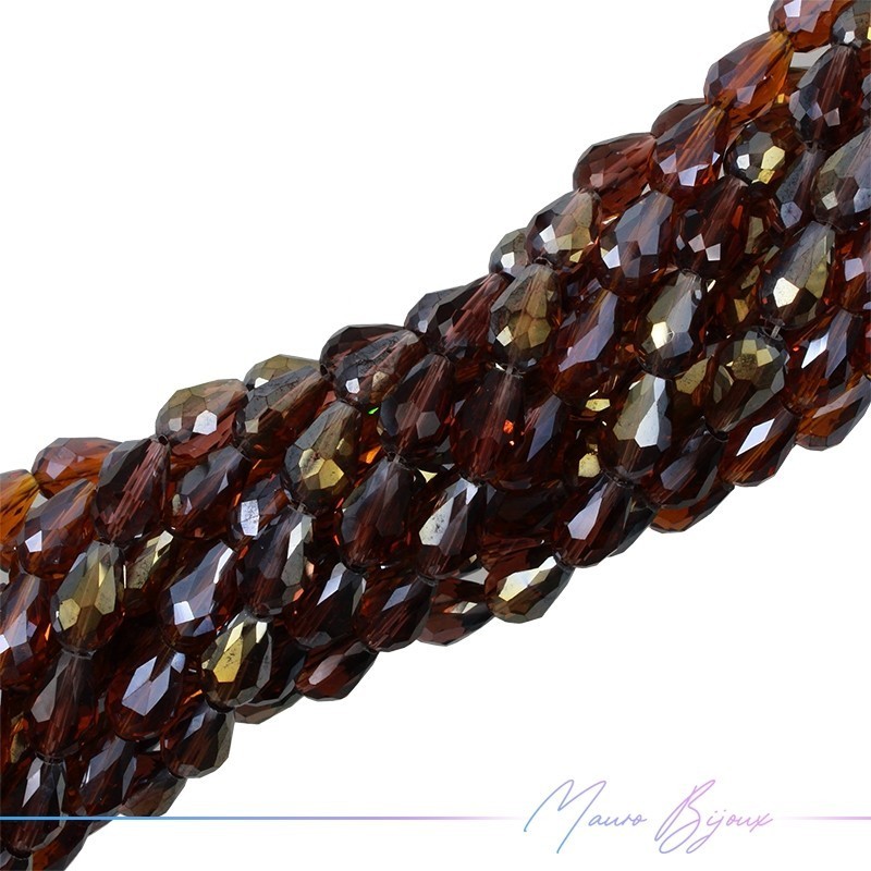 Fili di Cristallo Goccia Sfaccettato 8x12mm Marrone Trasparente