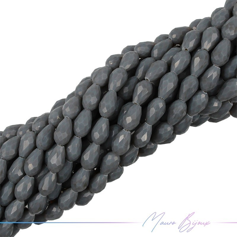Drops Crystal Faceted 8x12mm Matt Grey