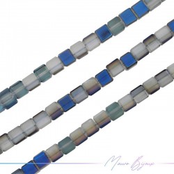 Fili di Cristallo Cubo Sfaccettato 8x8mm Blu Opaco