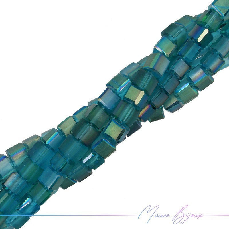 Fili di Cristallo Cubo Sfaccettato 8x8mm Verde Opaco