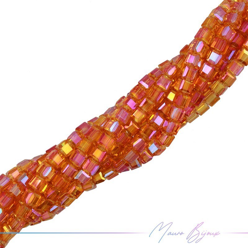 Fili di Cristallo Cubo Sfaccettato 8x8mm Arancione