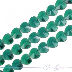 Fili di Cristallo Forma Cuore Sfaccettato 14mm Verde Smeraldo