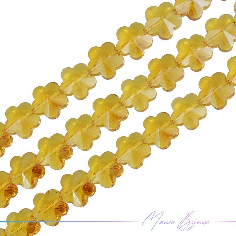 Flower Crystal Faceted 13mm Yellow