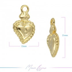 Charms in Brass Sacred Heart 12x21mm Gold