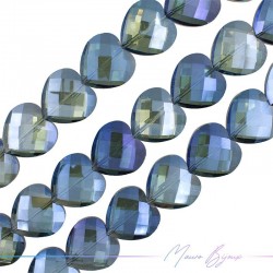 Heart Crystal Faceted 27mm Blue