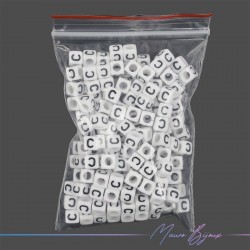 Plastic Cube Letter "C" Beads Black/White 6x6mm