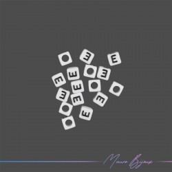 Plastic Cube Letter "E" Beads Black/White 6x6mm