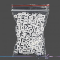 Plastic Cube Letter "E" Beads Black/White 6x6mm