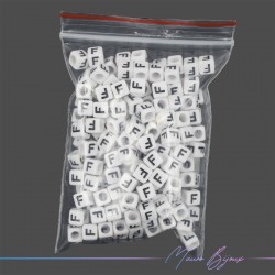 Plastic Cube Letter "F" Beads Black/White 6x6mm