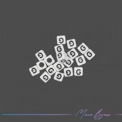 Plastic Cube Letter "G" Beads Black/White 6x6mm