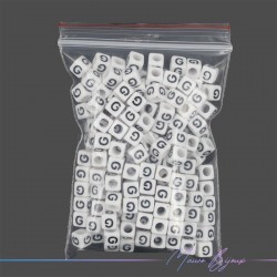 Plastic Cube Letter "G" Beads Black/White 6x6mm
