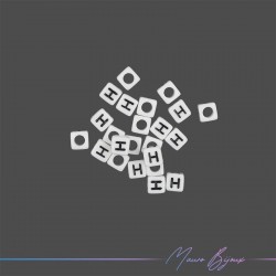 Plastic Cube Letter "H" Beads Black/White 6x6mm