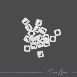 Plastic Cube Letter "J" Beads Black/White 6x6mm