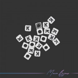 Plastic Cube Letter "K" Beads Black/White 6x6mm