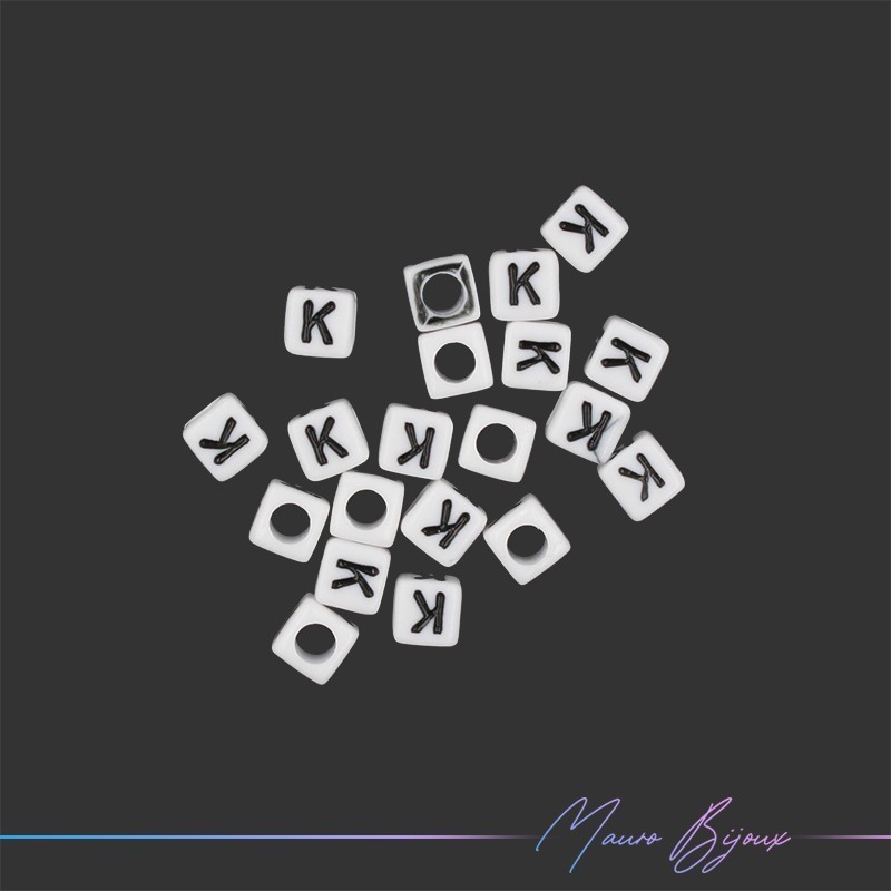 Passanti in Plastica Letterine Cubo "K" Bianco/Nero 6x6mm