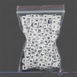 Plastic Cube Letter "K" Beads Black/White 6x6mm