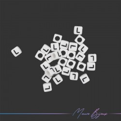 Plastic Cube Letter "L" Beads Black/White 6x6mm