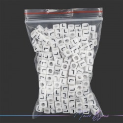 Plastic Cube Letter "L" Beads Black/White 6x6mm
