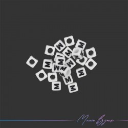 Plastic Cube Letter "M" Beads Black/White 6x6mm