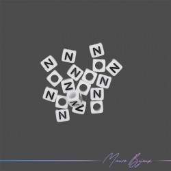 Plastic Cube Letter "N" Beads Black/White 6x6mm