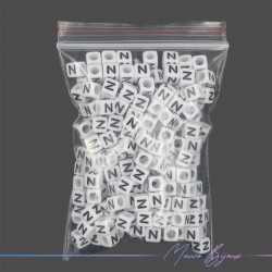 Plastic Cube Letter "N" Beads Black/White 6x6mm
