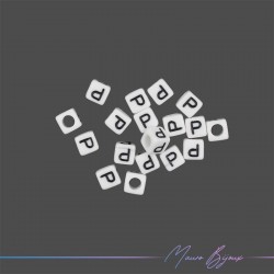 Plastic Cube Letter "P" Beads Black/White 6x6mm
