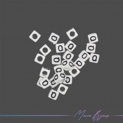 Plastic Cube Letter "Q" Beads Black/White 6x6mm