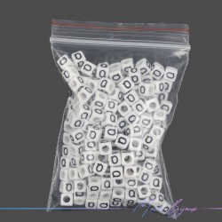 Plastic Cube Letter "Q" Beads Black/White 6x6mm
