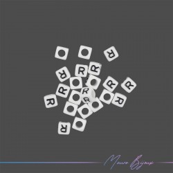 Plastic Cube Letter "R" Beads Black/White 6x6mm