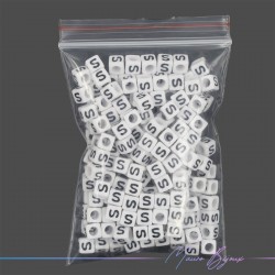 Plastic Cube Letter "S" Beads Black/White 6x6mm