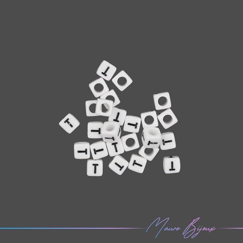 Passanti in Plastica Letterine Cubo "T" Bianco/Nero 6x6mm