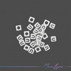 Plastic Cube Letter "U" Beads Black/White 6x6mm