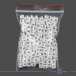 Plastic Cube Letter "V" Beads Black/White 6x6mm