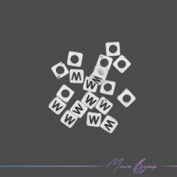 Plastic Cube Letter "W" Beads Black/White 6x6mm